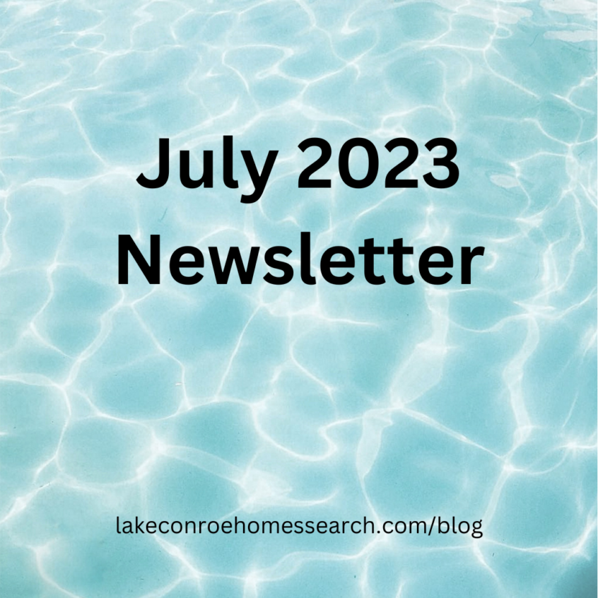 July 2023 Newsletter with a pool water background.
