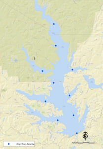 Map of testing sites within Lake Conroe.